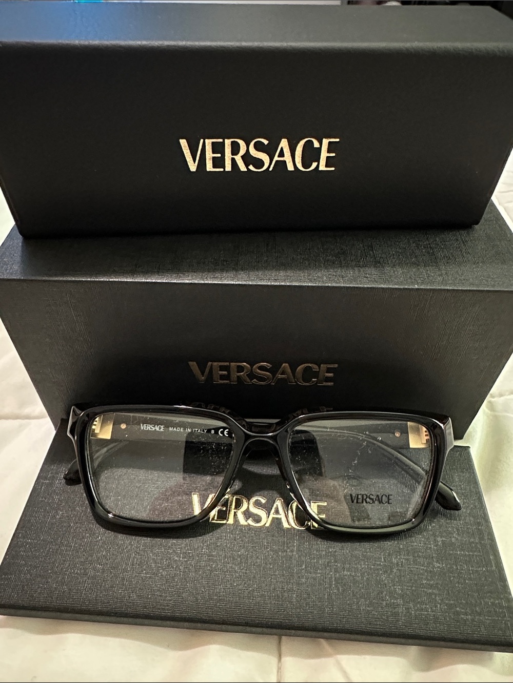 Brand new, never worn. Versace Black Rectangular RX Glasses with Gold Accent - Picture 6 of 6